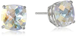 14k White Gold Cushion Checkerboard Cut Mercury Mist Studs (8mm)