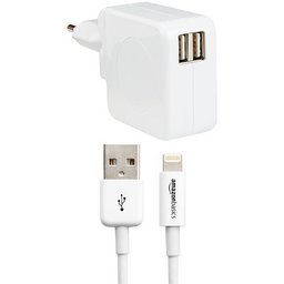 AmazonBasics Chargeur Double Port USB 4,2 avec Câble Lightning vers USB 1,8 m