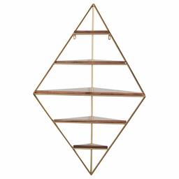 Rivet Modern Corner Floating Triangle 5 Shelf Wall Unit Decor - 36 Inch, Natural Wood and Gold (Renewed)