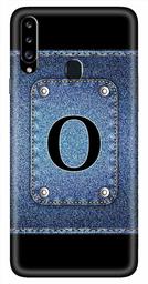 Amazon Brand - Solimo Designer Button Jeans Alphabet-O 3D Printed Hard Back Case Mobile Cover for Samsung Galaxy A20s