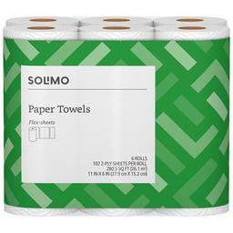 Solimo Basic Flex-Sheets Paper Towels, 6 Value Rolls, White, 102 Sheets per Roll