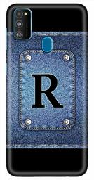 Amazon Brand - Solimo Designer Button Jeans Alphabet-R 3D Printed Hard Back Case Mobile Cover for Samsung Galaxy M21 / M30s