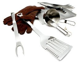 Strathwood 8-Piece Stainless Steel BBQ Tool Set with Leather Gloves