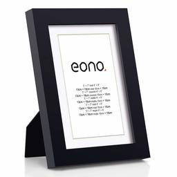 Eono by Amazon - Moldura de fotos de madeira maciça e vidro de alta definição para parede fotos de 10 x 15 cm com encarte e 13 x 18 cm sem encarte preto