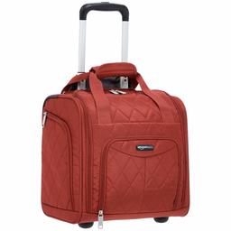 AmazonBasics Underseat Carry-On Rolling Travel Luggage Bag - Red Quilted