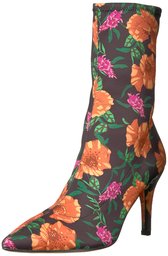 The Fix Becca Pointed Toe Sock-Style Ankle Boot Botas Cortas al Tobillo, Negro Poppy Floral Print Stretch Satén, 38,5