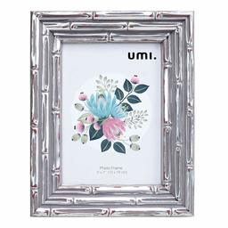 UMI.by Amazon - Bamboo Imitation Photo Frame, PS-Foam Environmental Protection, Photo Frame for Wall Hanging and Desk Stand, Silver, 5x7