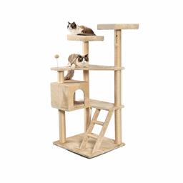 AmazonBasics Extra Large Multi-Level Cat Tree with Condo And Step Ladder - 31.5 x 70.5 x 29 Inches, Beige (Renewed)