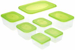 Amazon Brand - Solimo Storage Containers with Lid Set, 7.9 Litre, Set of 7, Green