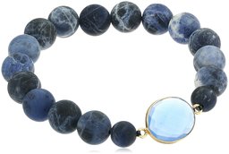 Sodalite with Blue Onyx Bezel Bead Accent Stretch Bracelet, 7.5