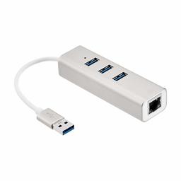 AmazonBasics 3-Port USB 3.0 Hub with RJ45 Gigabit Ethernet Port, Aluminum, Silver