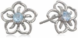 Sterling Silver Genuine Sky Blue Topaz Flower Stud Earrings