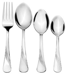 Amazon Brand - Solimo 24 Piece Stainless Steel Cutlery Set, Waves (Contains: 6 Table Spoons, 6 Tea Spoons, 6 Forks, 6 Dessert Spoons)