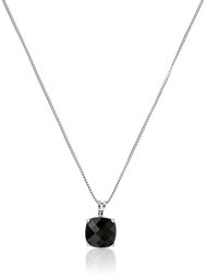 Sterling Silver Cushion-Cut Checkerboard Onyx Pendant Necklace (8mm)