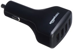 AmazonBasics - Cargador de coche, de 9,6 A / 48 W, 4 puertos USB, para dispositivos Apple y Android, Negro