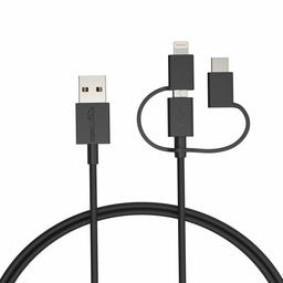 AmazonBasics Multi-Purpose 3-in-1 Cable with Lightning/Type-C/Micro-USB Connectors for Phones - Black, 3-Foot