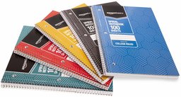 AmazonBasics College Ruled Wirebound Spiral Notebook, 100 Sheet, Assorted Sunburst Pattern Colors, 5-Pack