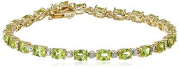 18k Yellow Gold Plated Sterling Silver Genuine Peridot Oval Cut 5x4mm and Diamond Accent Tennis Bracelet, 7.25