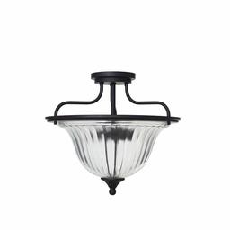 Ravenna Home Ribbed Glass Semi-Flush Mount Ceiling Pendant Light With LED Light Bulb - 15 x 15 x 13 Inches, Dark Bronze