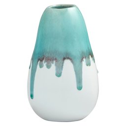 Amazon Brand – Stone & Beam Modern Ceramic Home Decor Flower Vase - 7 Inch, Teal White Tan