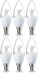 AmazonBasics LED E14 Small Edison Screw Candle Bulb, 6W (Equivalent to 40W), Clear, Dimmable- Pack of 6