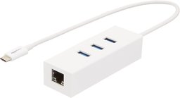 AmazonBasics USB 3.1 Type-C to 3 Port USB Hub with Ethernet Adapter - White, 5-Pack