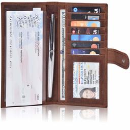 Valenchi-Leather RFID Checkbook Cover for Men and Women-Duplicate Checks RFID Card Standard Register with Pen Inserts (Brown Crazy Horse)