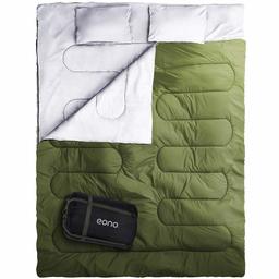 Amazon Brand: Eono Essentials Double Sleeping Bag for Camping, Backpacking, Hiking, Tent, Camper Outdoor Queen Size XL Two Person Sleeping Bag 32F, Lightweight and Compack