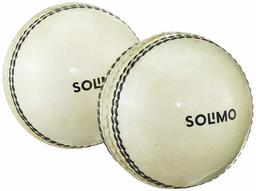 Amazon Brand - Solimo Leather Cricket Ball, 2 Piece, White, Set of 2