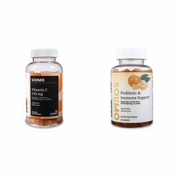 Amazon Brand - Solimo Vitamin C 250mg, 150 Gummies (2 Gummies per Serving) & Solimo Probiotic & Immune Support, 2 Billion CFU with 25 mg Echinacea per Serving (2 Gummies), 50 Gummies