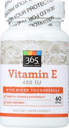 365 Everyday Value Vitamin E 400 IU W Mixed Tocopherols, 60 count