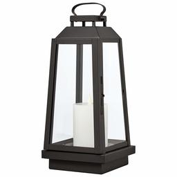 Amazon Brand – Stone & Beam Modern Traditional Decorative Metal and Glass Table Lantern with LED Candle Light - 6 x 6 x 14 Inches, Black, For Indoor Outdoor Use