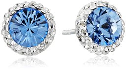 Sterling Silver Swarovski Crystal Halo Blue Stud Earrings