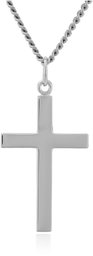 Men's Sterling Silver Solid Polished Cross with Lord's Prayer Inscription and Stainless Steel Chain, 24