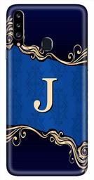 Amazon Brand - Solimo Designer Blue Pattern Alphabet-J 3D Printed Hard Back Case Mobile Cover for Samsung Galaxy A20s