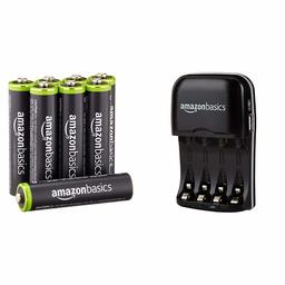 AmazonBasics AAA Pre-Charged Rechargeable Batteries 800 mAh / minimum: 750 mAh [Pack of 8] - Outer Jacket May Vary & Ni-MH AA & AAA Battery Charger With USB Port