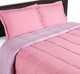 Pike Street Microfiber Reversible Down Alternative King Comforter Set, Pink/Lilac