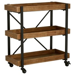 Rivet 3-Tiered Rustic Metallic Rolling Wood and Metal Bar Cart, 29.9