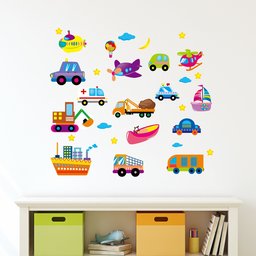 Amazon Brand - Solimo Wall Sticker for Kids' Room (Modes of Transport, Ideal Size on Wall: 50 x 45 cm)