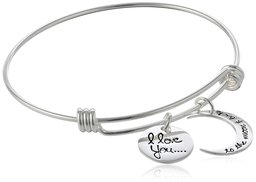 Sterling Silver Adjus I Love You To The Moon and Back Bangle Bracelet