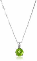 Amazon Essentials Sterling Silver Round Cut Peridot Birthstone Pendant Necklace (August), 18