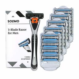 Solimo 3-Blade MotionSphere Razor for Men with Dual Lubrication, Handle & 20 Cartridges (Cartridges fit Solimo Razor Handles only)