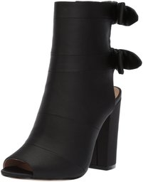 The Fix Phoebe Open Toe Block Heel Bootie with Bow Detail Stivaletto, Raso Nero, 37,5