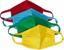 Quality Durables Unisex Kids 4-Pack Reusable Face Covering, Red/Yellow/Blue/Green, Big Kids