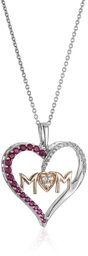 14K Rose Gold over Sterling Silver Created Ruby Heart Shaped Mom Pendant Necklace, 18