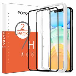 Eono Essentials [Pack of 2] Tempered Glass Screen Protector Compatible with iPhone 11 and iPhone XR, 3D, 9H, Anti-Scratch, Friendly, with Stencil