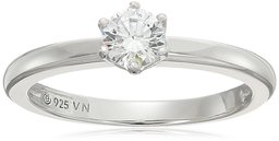 Platinum Plated Sterling Silver Swarovski Zirconia Round Cut Solitaire Ring, Size 8