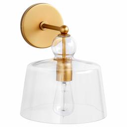 Amazon Brand – Stone & Beam Modern Metal Wall Mount Sconce Fixture With Light Bulb And Glass Shade - 16 x 8 x 10 Inches, Brushed Brass