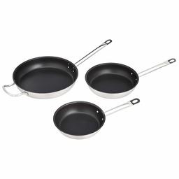 AmazonCommercial 3-Piece Non-Stick Stainless Steel Aluminum-Clad with Non-stick Coating Fry Pan Set with 8