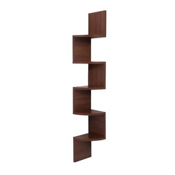 Amazon Brand - Solimo Zig-Zag Corner Wall Shelf (Matte Finish, Walnut)